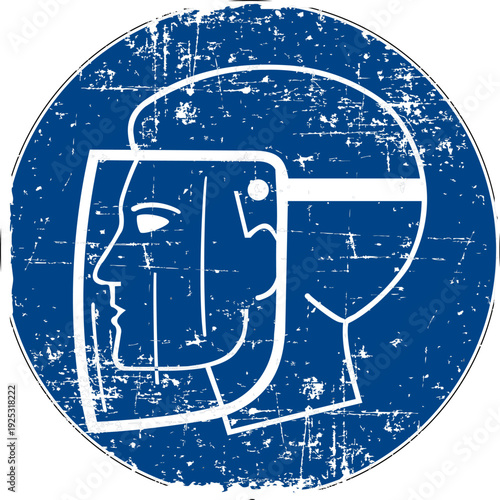 Wear Face Shield Mandatory Sign. Grunge Distressed Blue Circle Vector