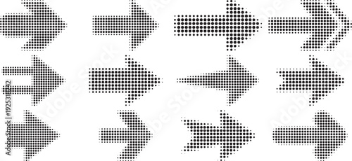 Arrow icon set. Halftone Arrow. Cursor. Black vector arrows icons. Collection different arrows sign. Modern simple arrows. Black arrow pointing to the right 