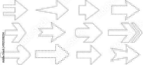 Arrow icon set. Halftone Arrow. Cursor. Black vector arrows icons. Collection different arrows sign. Modern simple arrows. Black arrow pointing to the right 