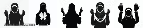 vector silhouette of a Muslim woman gesture praying front view