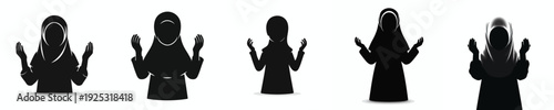 vector silhouette of a Muslim little girl gesture praying front view