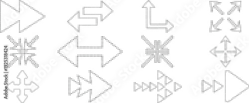 Arrow icon set. Halftone Arrow. Cursor. Black vector arrows icons. Collection different arrows sign. Modern simple arrows. Black arrow pointing to the right 