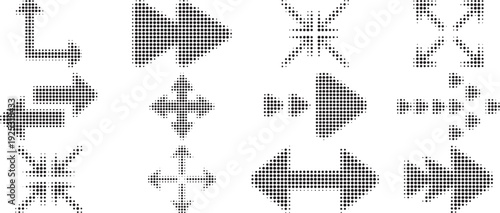 Arrow icon set. Halftone Arrow. Cursor. Black vector arrows icons. Collection different arrows sign. Modern simple arrows. Black arrow pointing to the right 