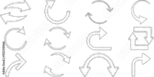 Arrow icon set. Halftone Arrow. Cursor. Black vector arrows icons. Collection different arrows sign. Modern simple arrows. Black arrow pointing to the right 