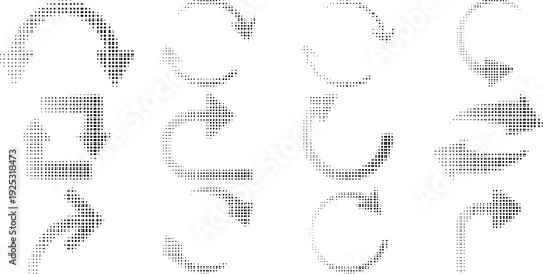 Arrow icon set. Halftone Arrow. Cursor. Black vector arrows icons. Collection different arrows sign. Modern simple arrows. Black arrow pointing to the right 