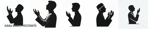 vector silhouette of a Muslim man gesture praying side view