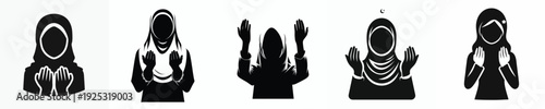 vector silhouette of a Muslim little girl gesture praying front view