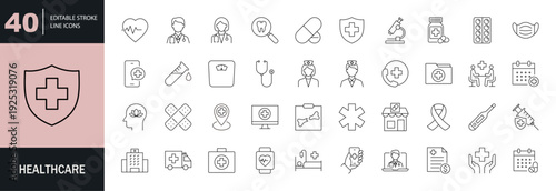 Healthcare icon set. Editable line icons. Vector illustration.