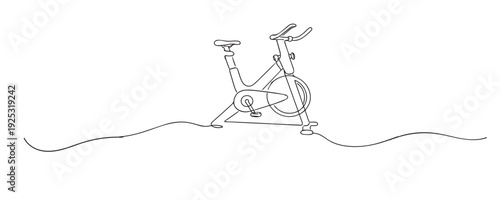 single line stationary bike.continuous line drawing of exercise bike for indoor workout.fitness and healthy lifestyle concept.one line vector illustration.