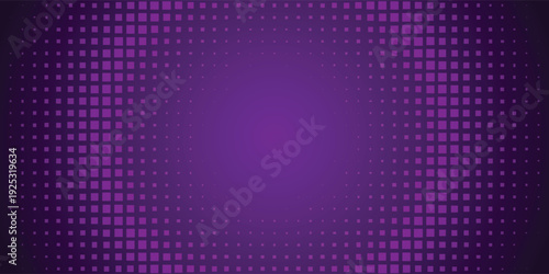 Modern violet digital backdrop with glowing square dot texture and center glow.