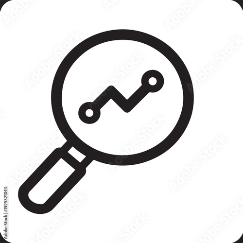 Magnifying glass focusing on an upward trending graph line for analysis or data review Vector