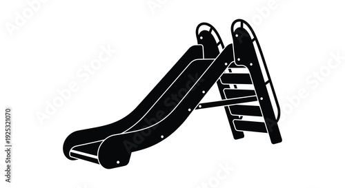A stark black graphic depicts a double playground slide with a ladder creating a bold silhouette high quality