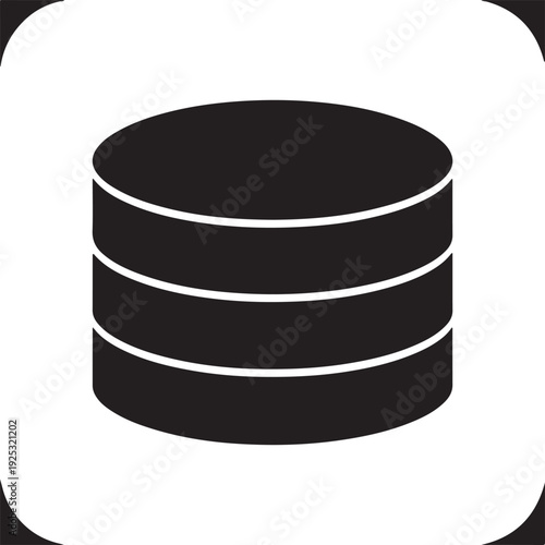 Black and white icon depicting a cylindrical data storage device Vector
