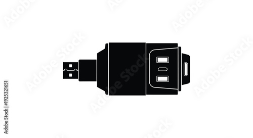 A stark black silhouette of a usb flash drive showcasing its functional design and compact form silhouette