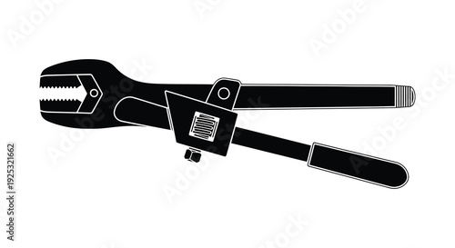 A stark black silhouette of an adjustable wrench showcasing its mechanical form and utility silhouette high quality professional