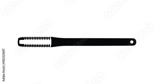 A stark black silhouette of a hairbrush showcasing its unique design and form presented against white silhouette