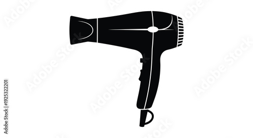A stark black silhouette depicts a modern hair dryer showcasing its streamlined design and functionality silhouette high quality