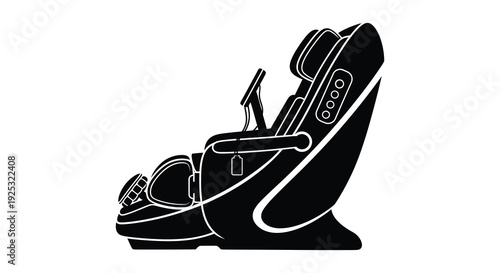 A stark black silhouette of a modern massage chair with visible controls and reclining features silhouette high quality