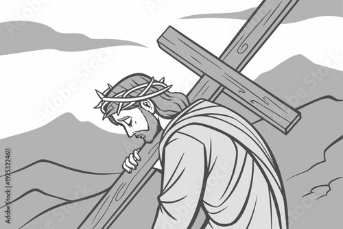 Jesus carrying the cross, a depiction of his suffering and sacrifice on the path to crucifixion