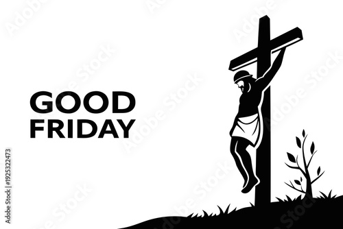 Good friday illustration depicting jesus christ on the cross, symbolizing sacrifice and redemption.