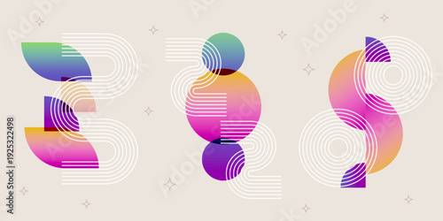 Bauhaus poster design with abstract geometric gradient shapes, arcs and line form. Bauhaus template concept for posters, social media, cover, banner, flyer, advertisement.