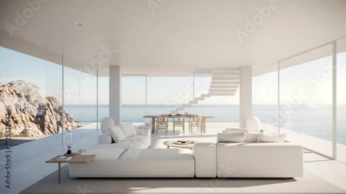 Modern living room interior with fireplace sofa furniture and contemporary home design 4k video