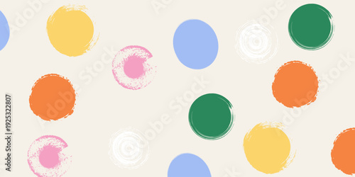 Seamless bright polka dot birthday pattern. Repeating painted confetti background. Cute colorful dot wallpaper for Easter wrapping paper, birthday decoration, vector illustration.