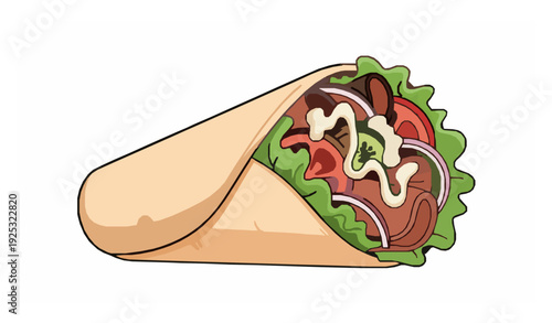 Doner Kebab Wrap Vector Illustration Isolated on White