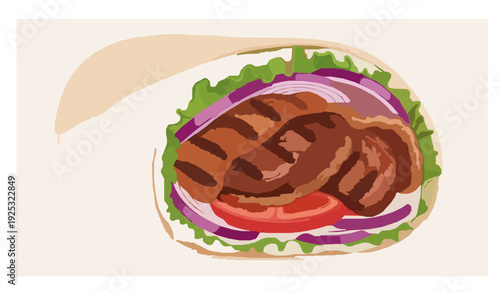 Realistic Doner Kebab and Shawarma Vector Illustration
