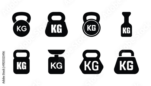 Kettlebell icons set black and white gym equipment