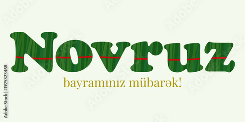 Novruz Bayraminiz Mubarek greeting banner on light green background, spring holiday vector. Perfect for web headers, social media posts, corporate greeting cards, and seasonal marketing campaigns