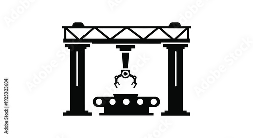 A stark depiction of an industrial crane with a gripping claw presented as a striking silhouette high quality