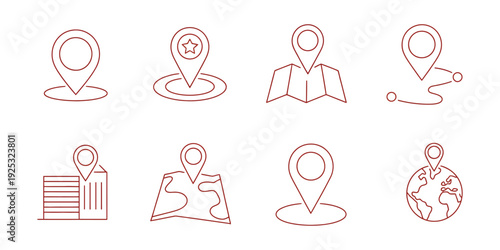 Location Thin Line Icon Set, Web Minimal Editable Stroke Icons, Map Pin, Navigation Symbol, GPS Marker, Modern Vector Illustration.