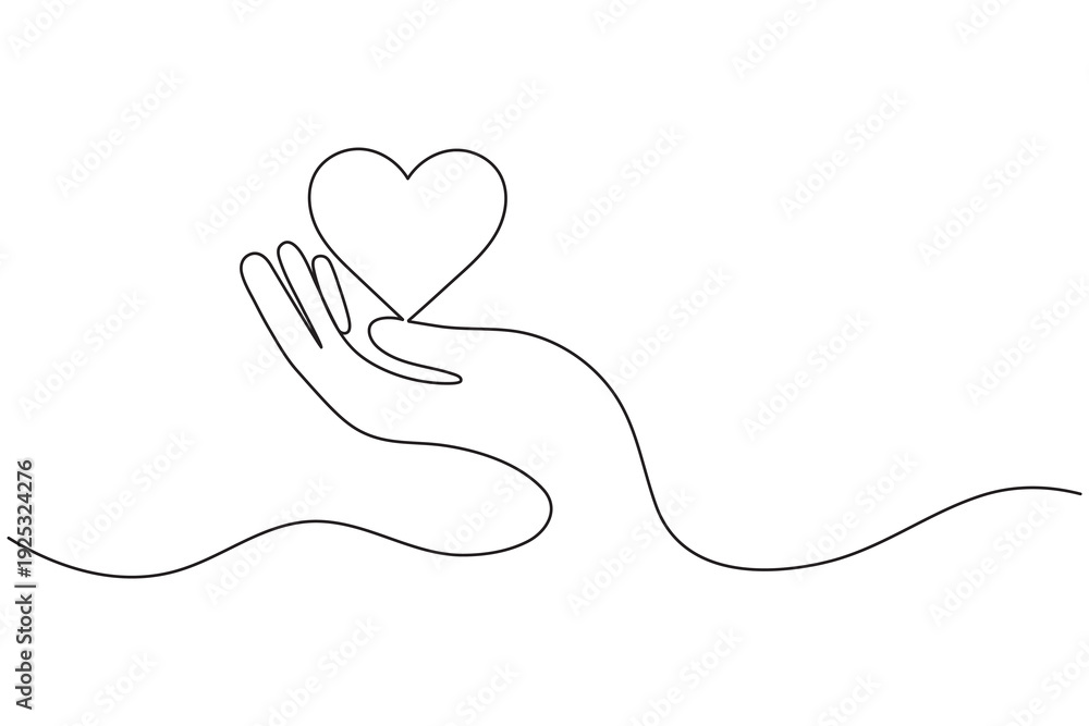 Obraz premium Minimalist hand heart gesture vector icon in a modern single line drawing style 
