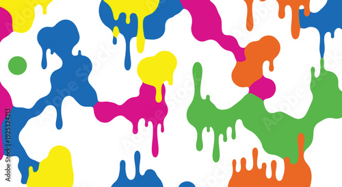 Abstract paint drip pattern with colorful liquid splatters and melting slime effects on transparent grid background art