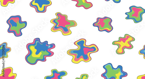 Abstract seamless background with transparent grid and vibrant gradient amoeba shapes in modern liquid style design elements