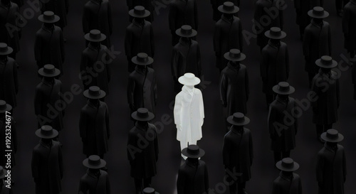 Wallpaper Mural Woman in white hooded cloak standing among group of figures covered in black fabric candidate  Torontodigital.ca