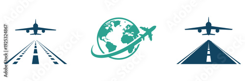 Airplane Travel Logo Vector, Globe and Aviation Symbol Design