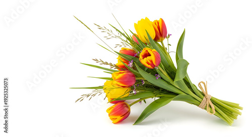 Wallpaper Mural A vibrant bouquet of colorful tulips tied with natural twine against a plain background Torontodigital.ca