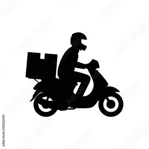 Delivery Man Riding Motorcycle with Package.