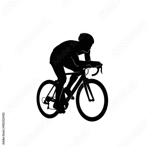 Cyclist Riding Bicycle Silhouette Profile View.