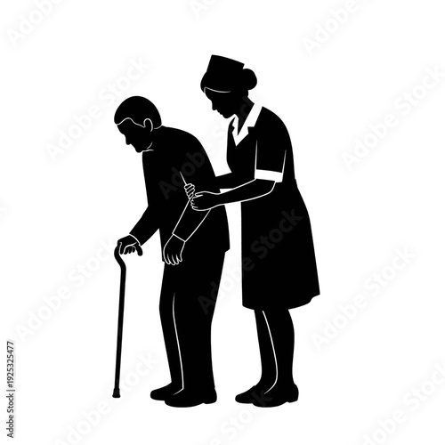 Elderly Man Receiving Support from Caregiver.