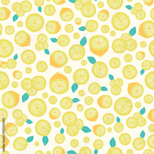 Fresh lemon toss on cream background seamless pattern