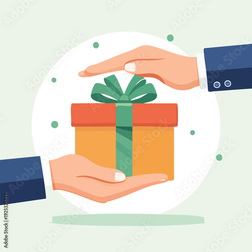 Hands presenting a gift box illustration