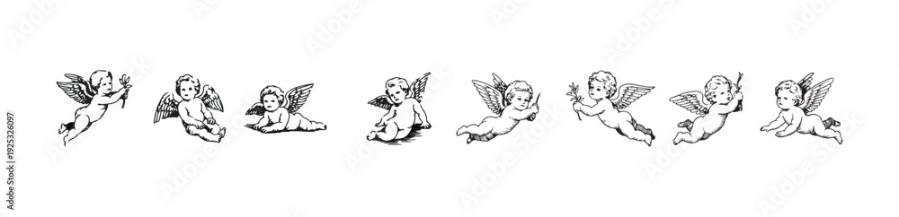 Fototapeta premium Black and white vintage pin up fairy girls silhouettes collection isolated on white background vector