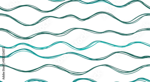 Flowing wavy lines in teal and green hues creating a serene, rhythmic pattern on transparent background