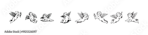 Black and white vintage pin up fairy girls silhouettes collection isolated on white background vector