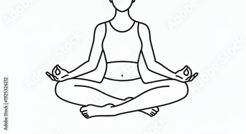 Person meditating in lotus position line art illustration.