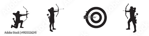Archer silhouettes and target board with multiple arrows for competition and skill training design