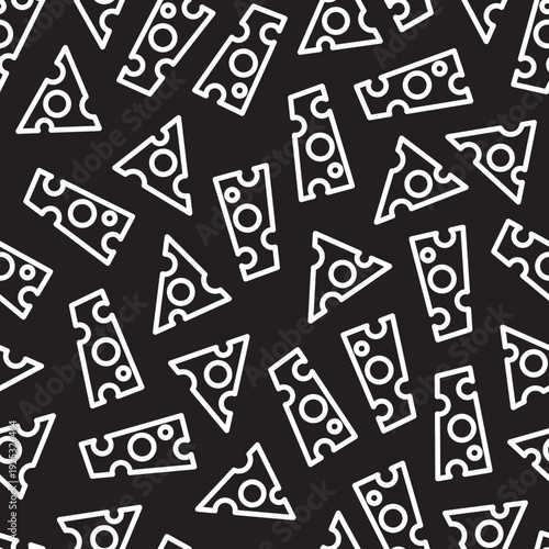 Minimalist Dairy Pattern Abstract Cheese on Black. Perfect for food-related branding, restaurant packaging, kitchen textiles, menu backgrounds, and creative food-inspired artwork.